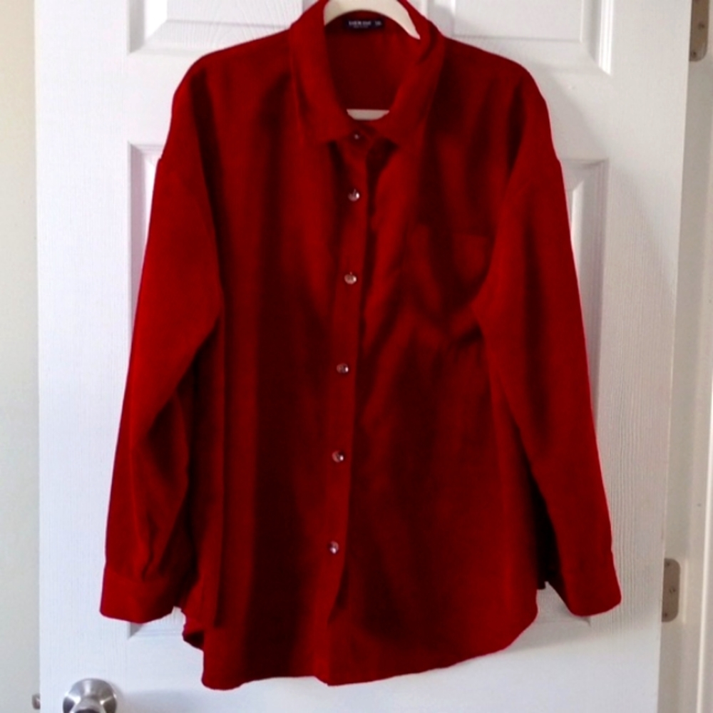 Shein Curve Red Button Down Cordoroid Blouse Size:1x